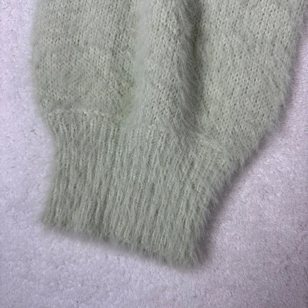 Nasty Gal Sweater Set Womens M Mint Green Fuzzy Eyelash Knit Wide Leg Loungewear